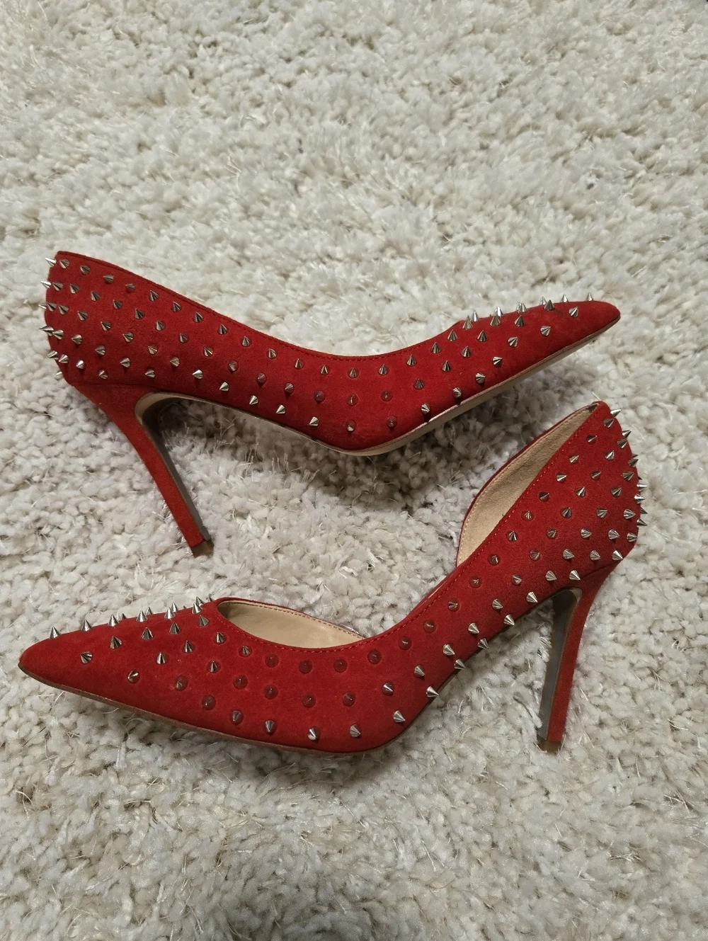 Sam Edelman Hadlee Red Suede Spike-Embellished Pointed Pumps Size US 7.5